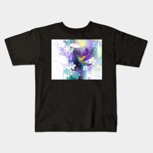 Violet Hummingbird on Picturesque Background Kids T-Shirt